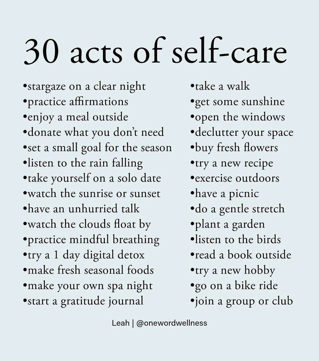 Ideas for self care