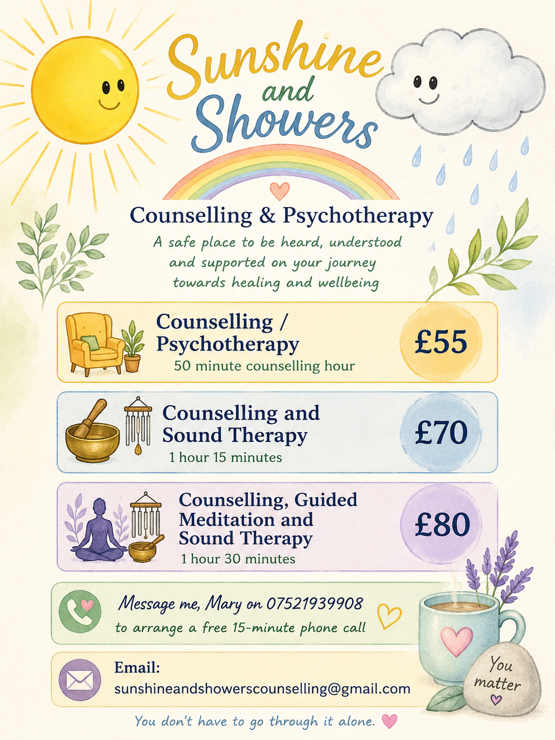 Counselling and sound therapy sessions and prices